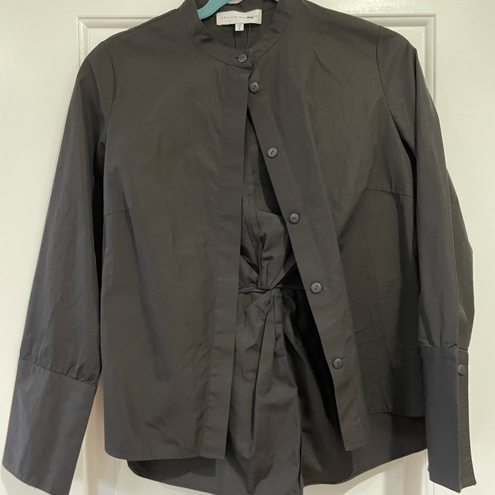 Nellie Partow black button up with knot back, size 6 (medium)